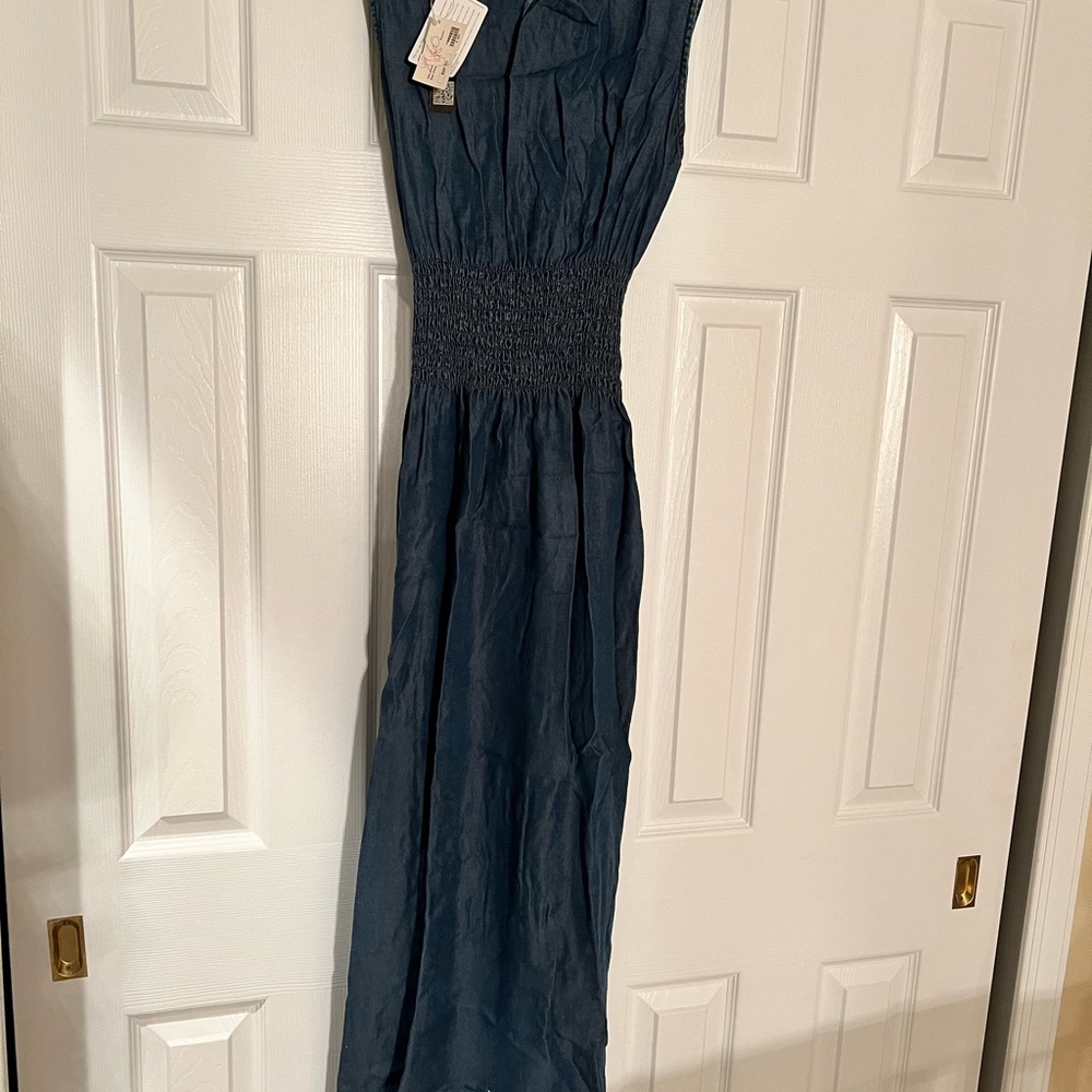 sheri smocked back chambray dress